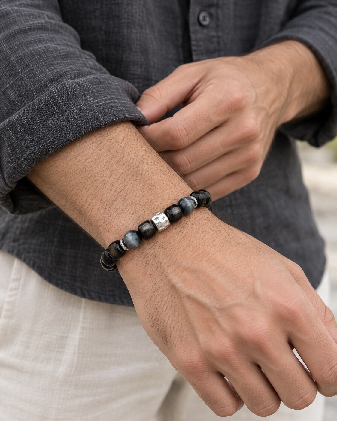 Quiet Guard — Silver Sheen Obsidian — A different gesture