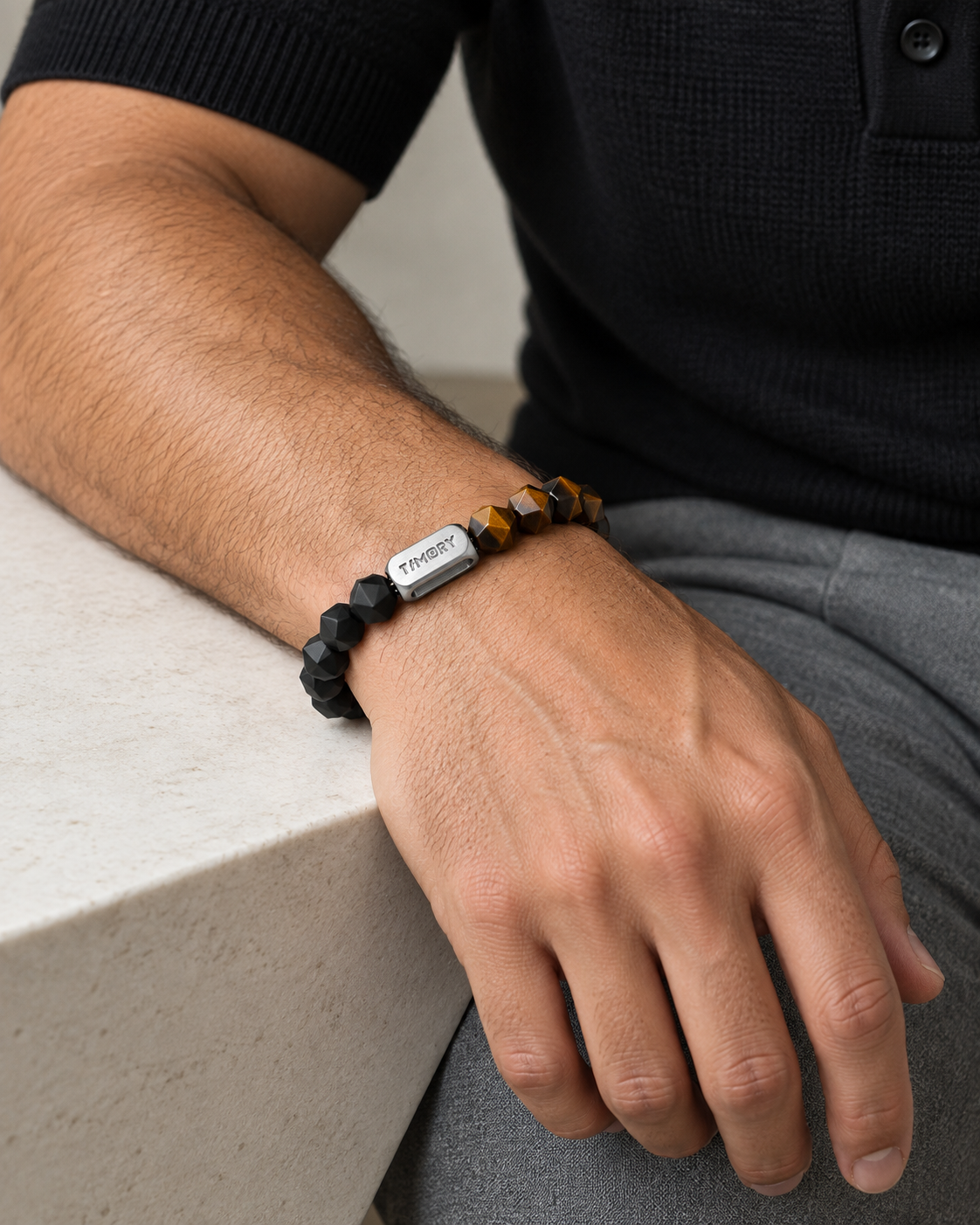 Resolve — Tiger’s Eye & Black Agate — Wearing from another angle