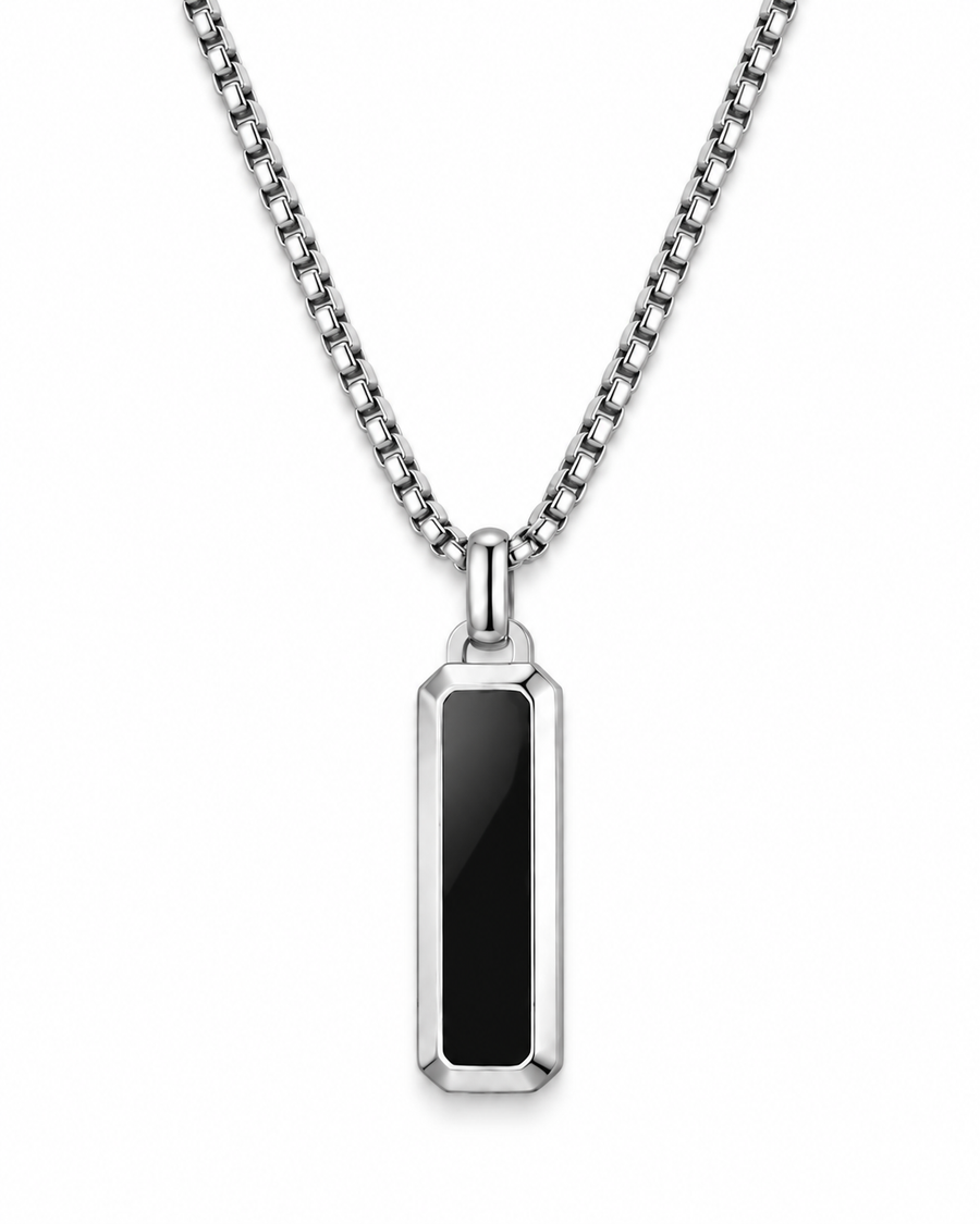 Kept Word — enlarged obsidian tag and lower box-chain V on white