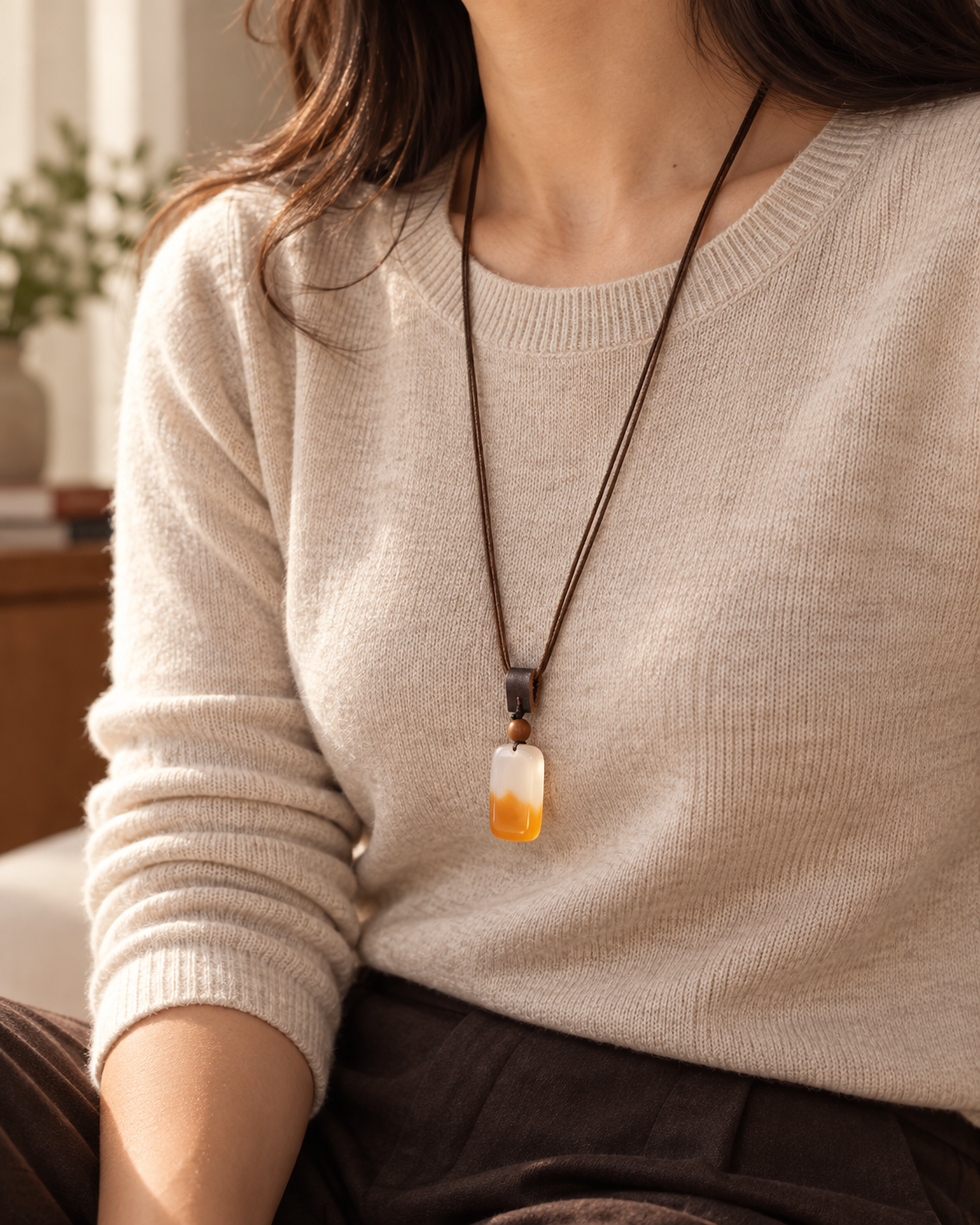 Autumn Snow — Cream & Amber — Wearing from another angle