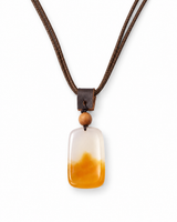 Autumn Snow — enlarged cream and amber pendant and lower cord V on white