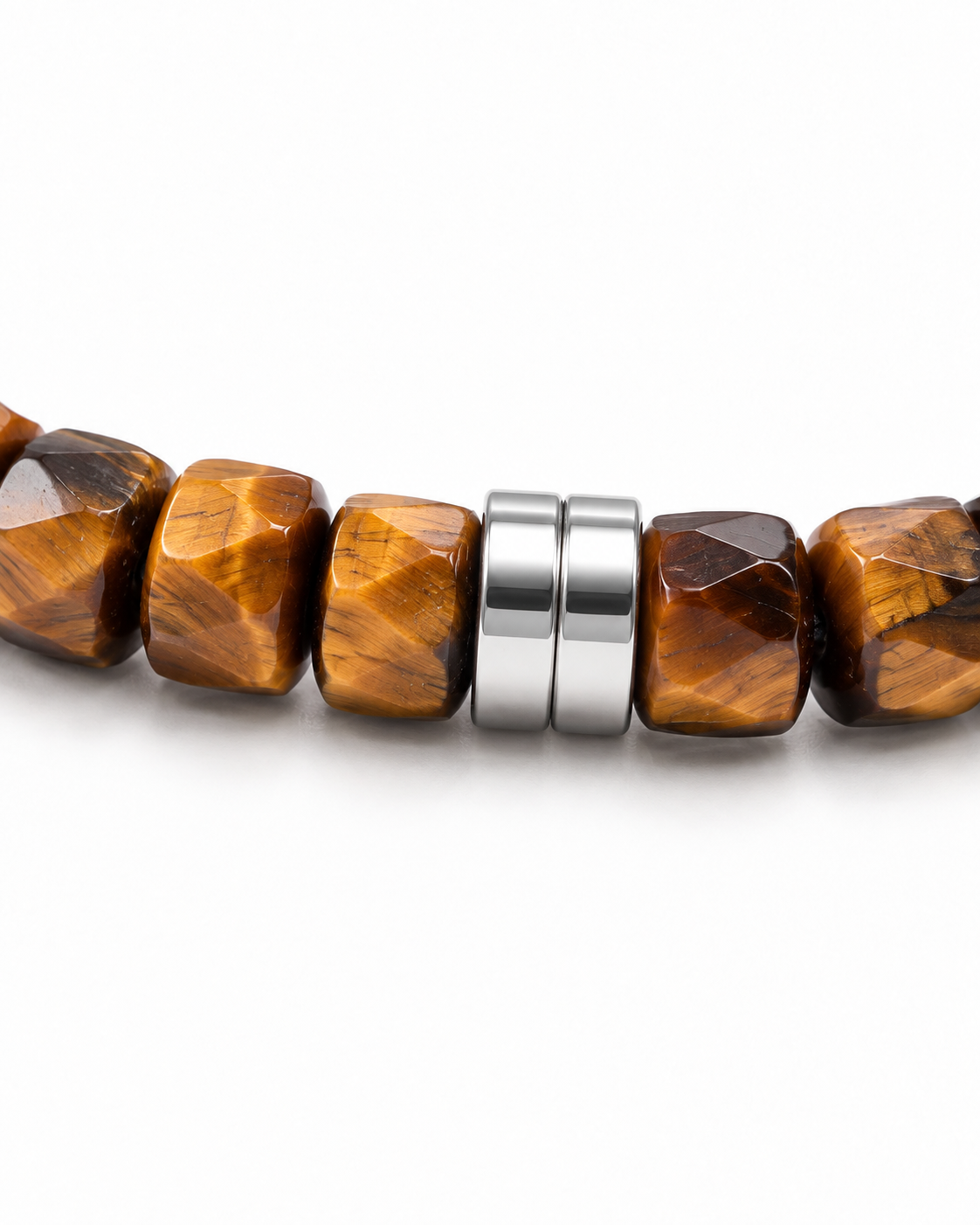 Faceted Tiger Eye bracelet bead and spacer detail