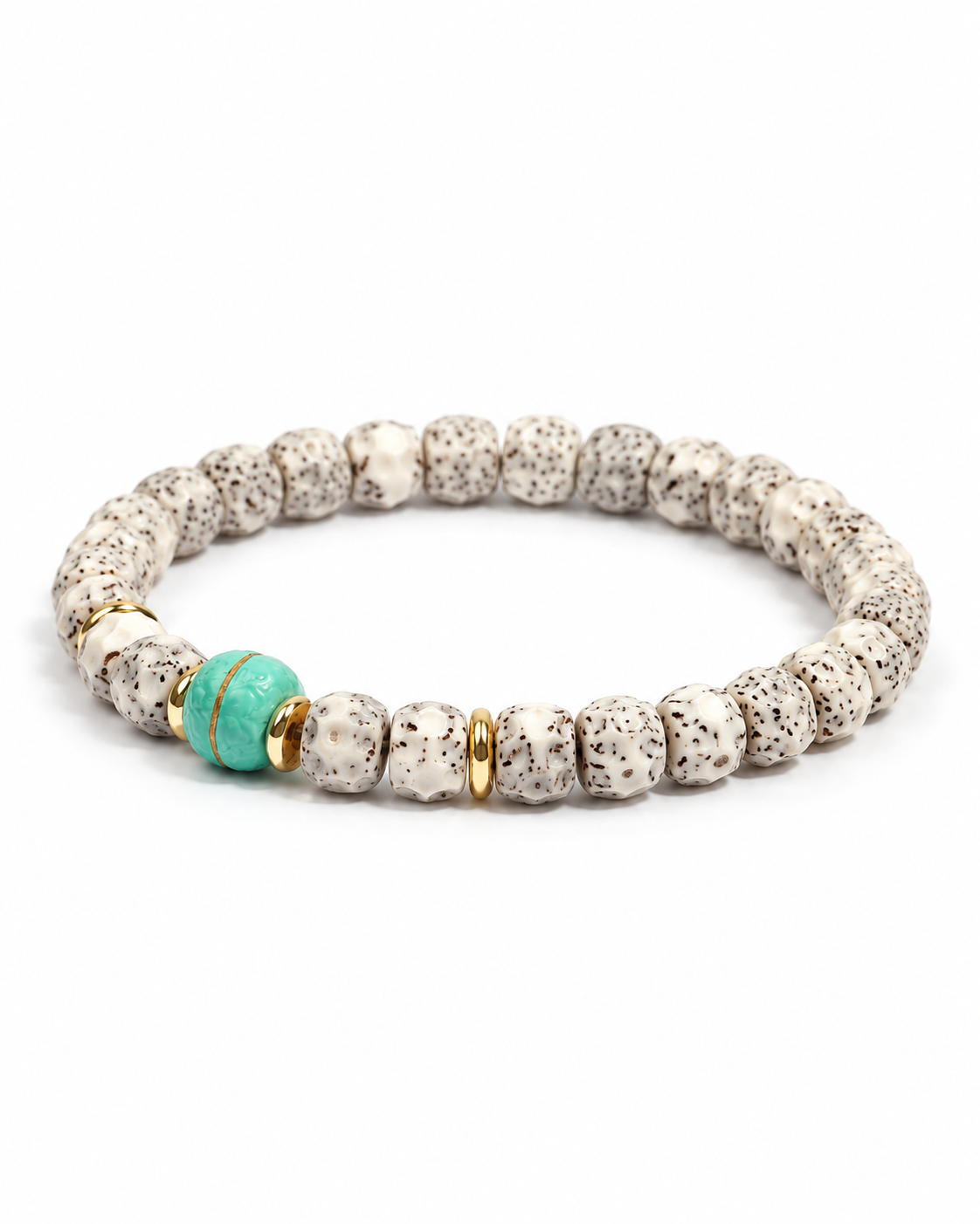 Turquoise toned magnesite Bodhi Accent bracelet on white background