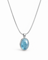 Blue Pause necklace angled view