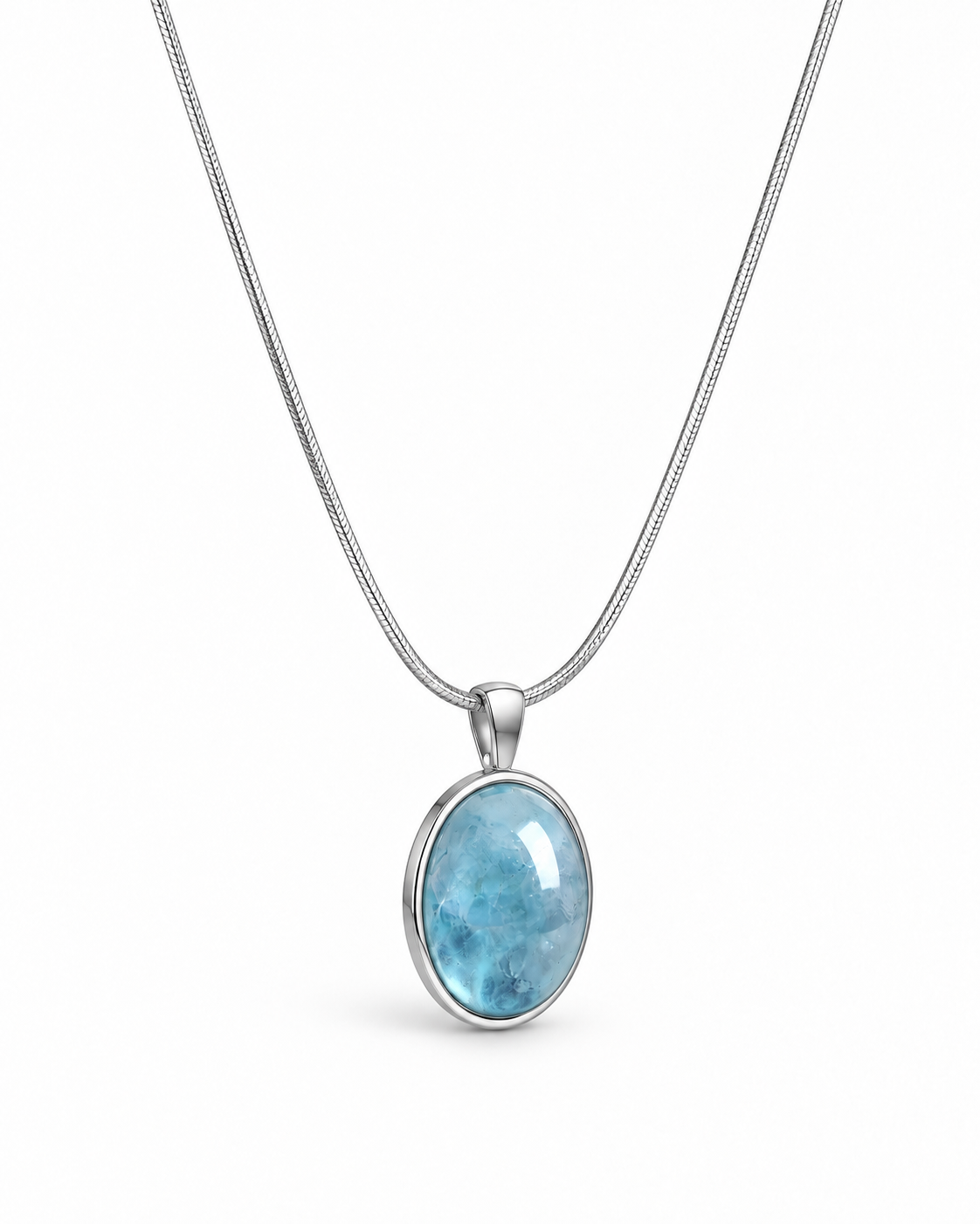 Blue Pause necklace angled view