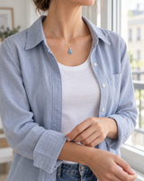Blue Pause necklace styled