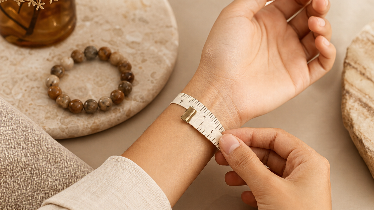Measuring wrist circumference with a soft tape for bracelet sizing