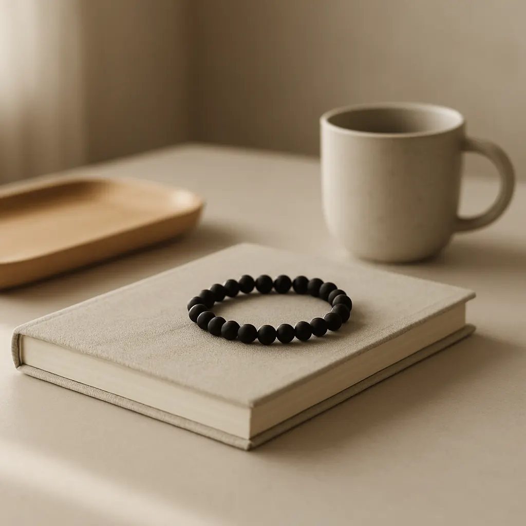 Bead bracelets on a calm neutral surface