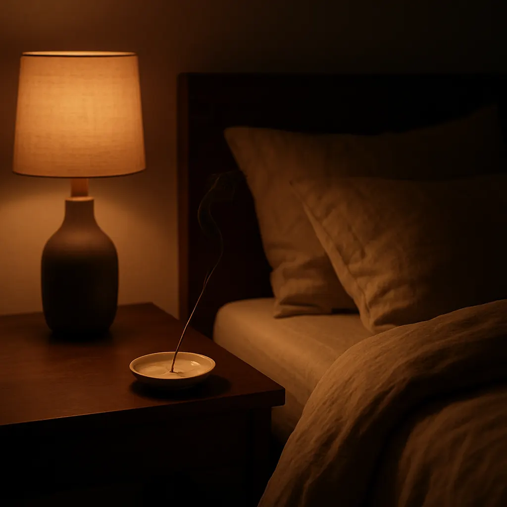Sandalwood incense glowing softly at night