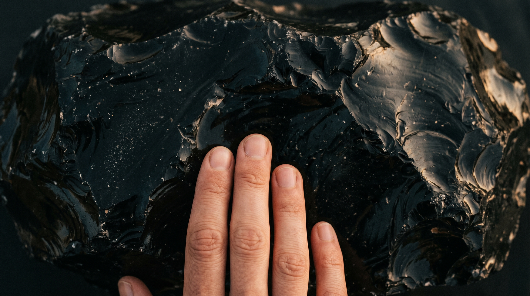 Close-up of polished and matte obsidian beads with subtle highlights