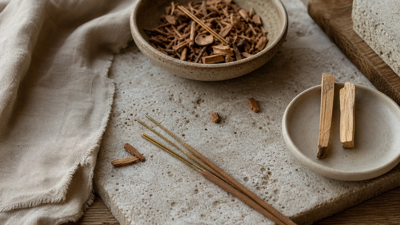 Natural material variations in stone, wood, incense, and hand-finished objects
